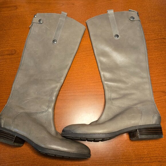 Sam Edelman Shoes - Sam Edleman Grey Tall Distressed Leather Riding Boots Penny Size 8M Equestrian